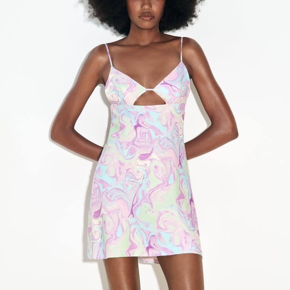 Zara Dresses & Skirts - Zara Satin Effect Cut-Out Mini Dress size M